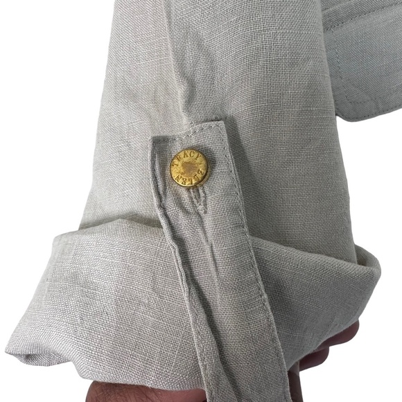 Ellen Tracy 100% Tan Linen 3/4 Sleeve Utility Top XL - Picture 4 of 9